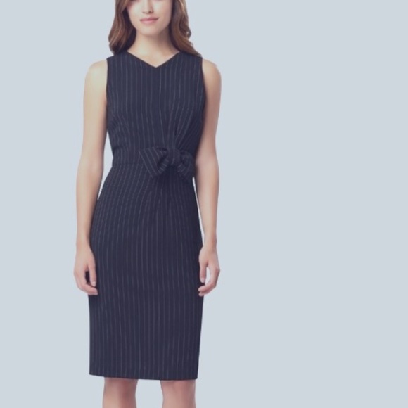 Tahari ASL Black Pinstriped Side-Bow Sheath Dress - Picture 1 of 2